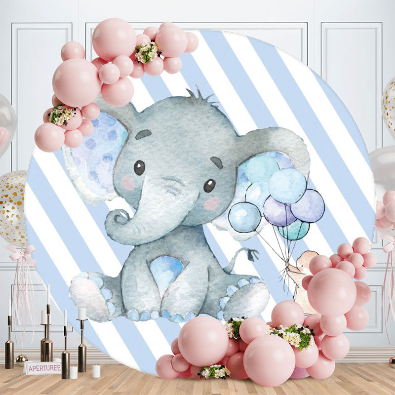 Aperturee - Blue Elephant Ballon Round Baby Shower Backdrop