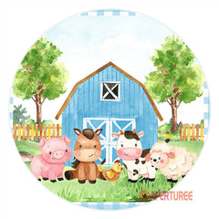 Aperturee - Blue Farm Cartoon Animal Baby Shower Backdrop