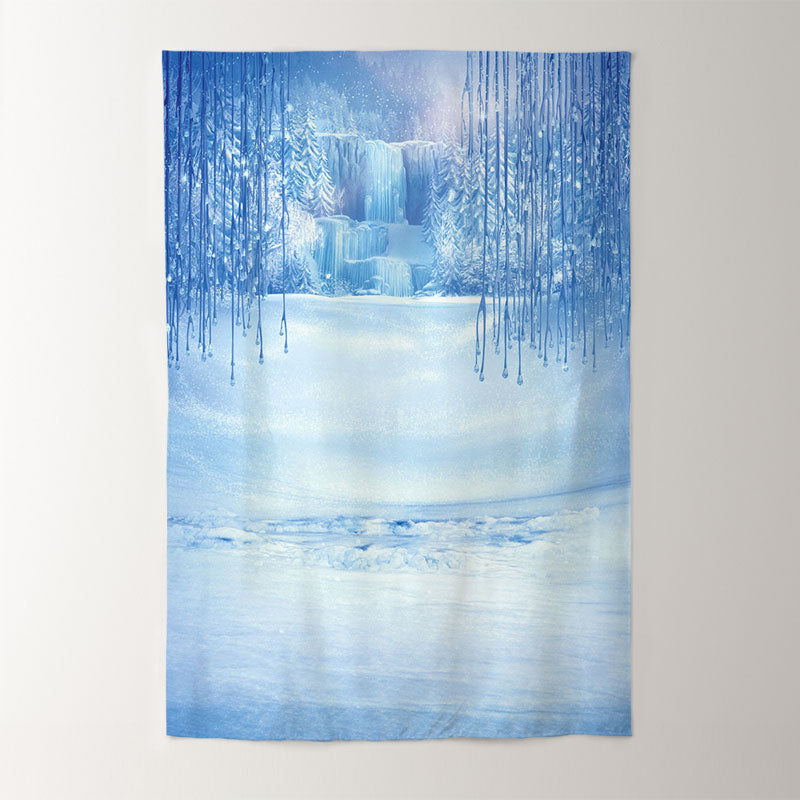 Aperturee - Blue Frozen Waterfall Winter Photograph Backdrop