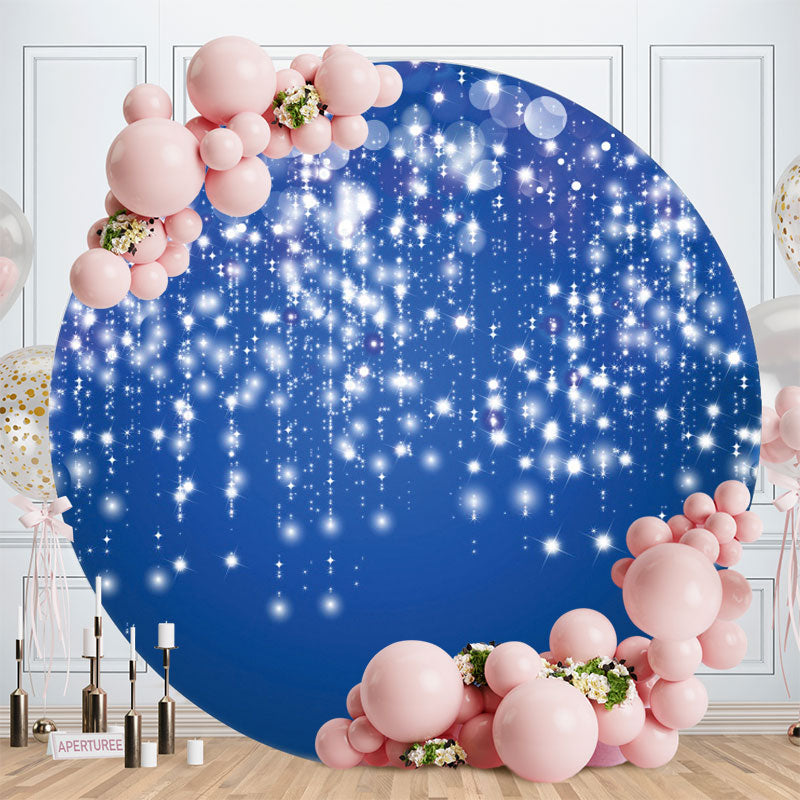 Aperturee - Blue Glitter Bokeh Round Birthday Party Backdrop
