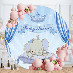 Aperturee - Blue Glitter Sleep Elephant Round Baby Shower Backdrop