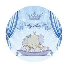 Aperturee - Blue Glitter Sleep Elephant Round Baby Shower Backdrop