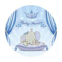 Aperturee - Blue Glitter Sleep Elephant Round Baby Shower Backdrop