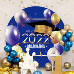 Aperturee - Blue Gold Round Balloons Happy 2022 Grad Backdrop