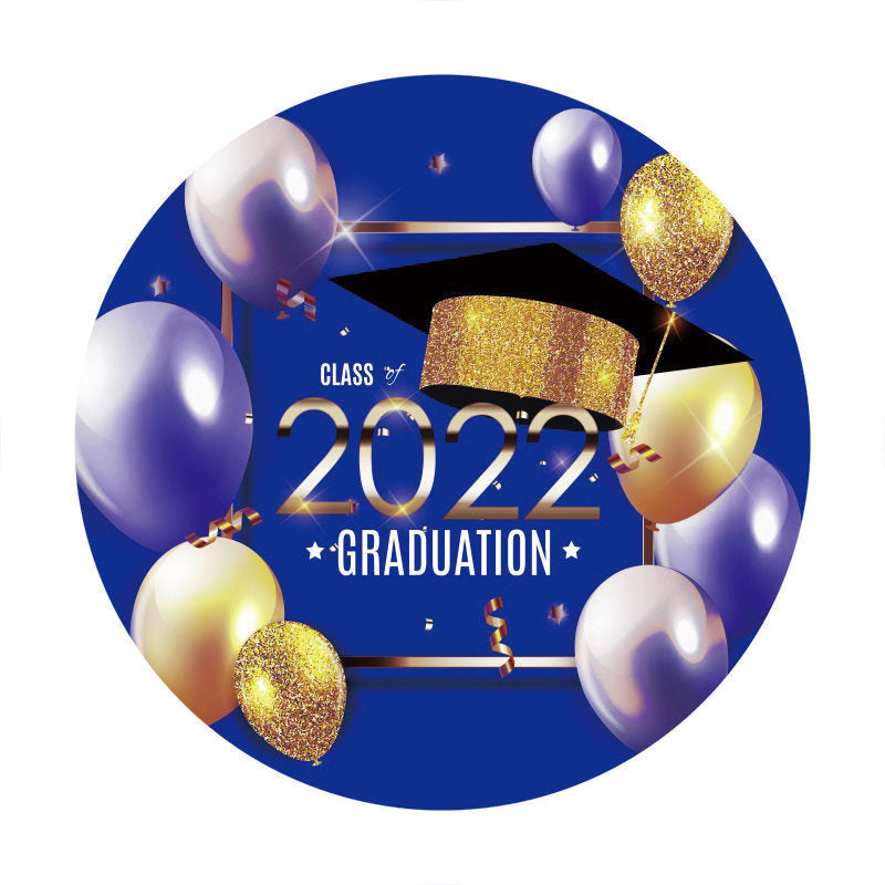 Aperturee - Blue Gold Round Balloons Happy 2022 Grad Backdrop