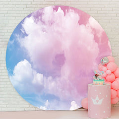 Aperturee - Blue Pink Clouds Round Baby Shower Backdrops