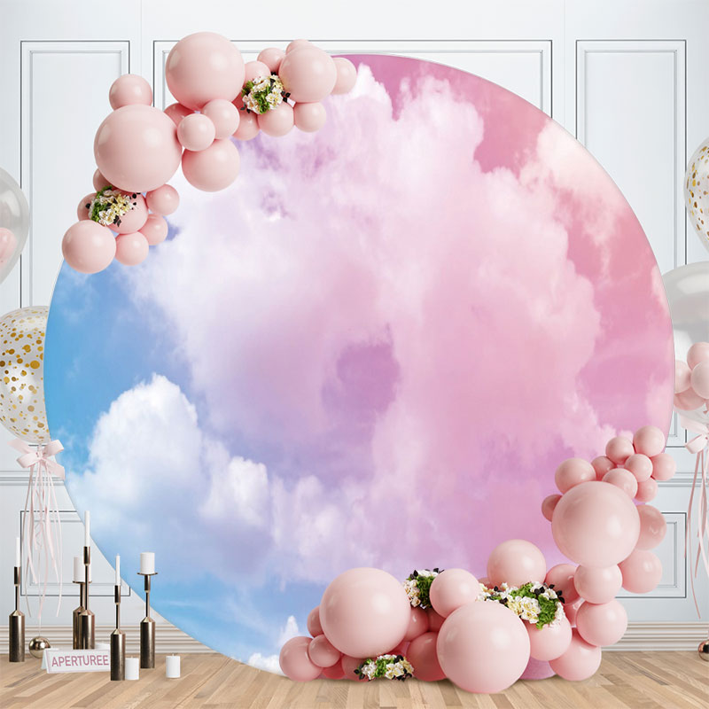 Aperturee - Blue Pink Clouds Round Baby Shower Backdrops