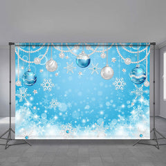 Aperturee - Blue Silver Bauble Snowflake Christmas Backdrop