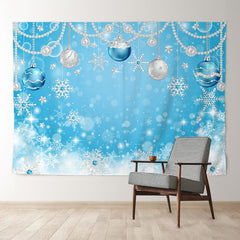 Aperturee - Blue Silver Bauble Snowflake Christmas Backdrop