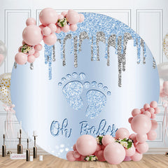 Aperturee - Blue Sliver Glitter Round Baby Shower Backdrop