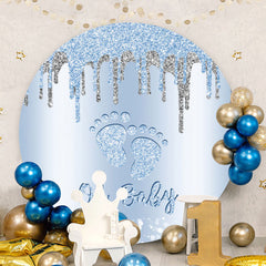 Aperturee - Blue Sliver Glitter Round Baby Shower Backdrop