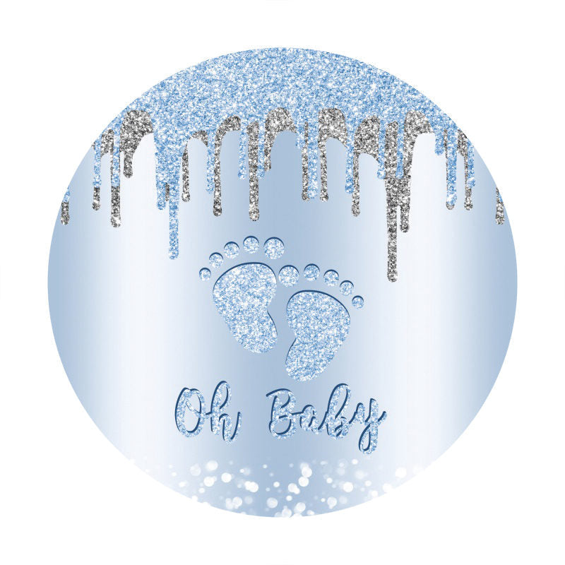Aperturee - Blue Sliver Glitter Round Baby Shower Backdrop