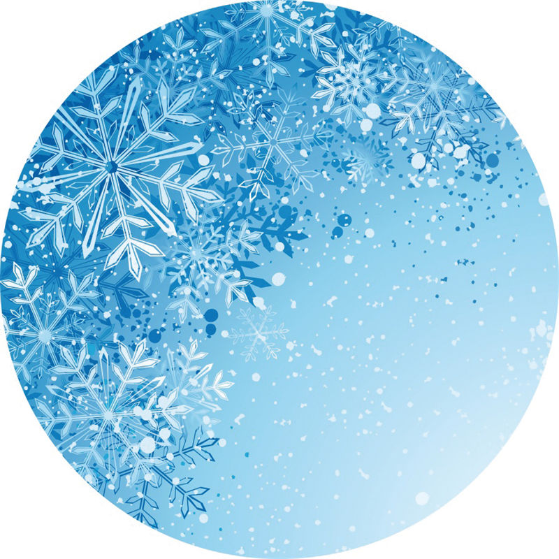 Aperturee - Blue Snowflake Round Winter Birthday Backdrop