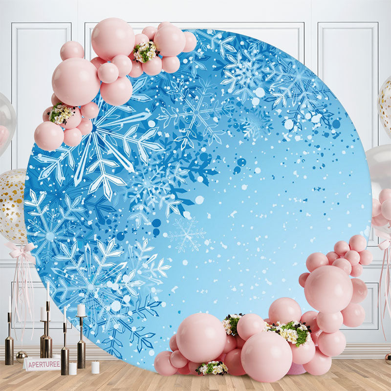 Aperturee - Blue Snowflake Round Winter Birthday Backdrop