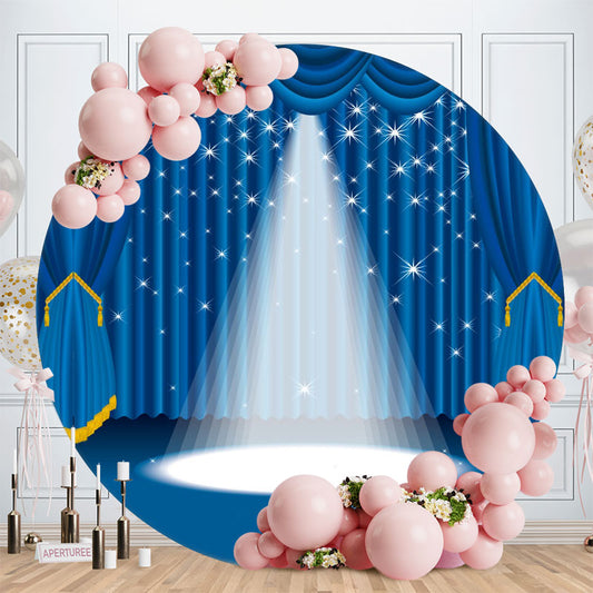 Aperturee - Blue Stage Theme Round Happy Birthday Backdrop