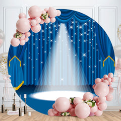 Aperturee - Blue Stage Theme Round Happy Birthday Backdrop