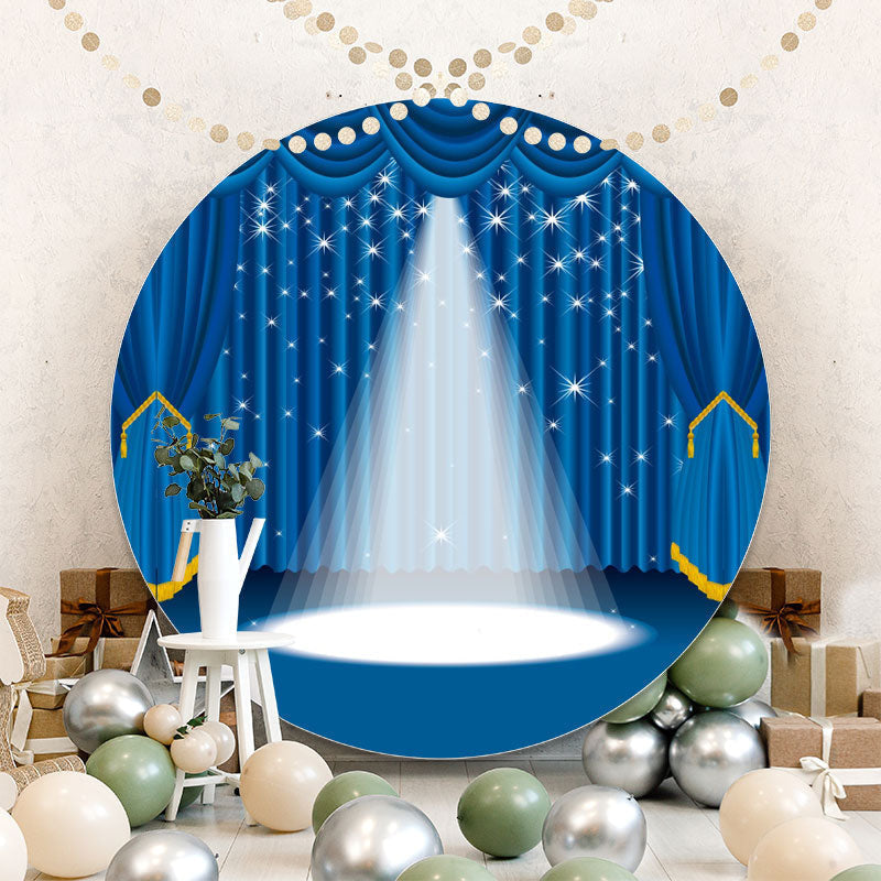 Aperturee - Blue Stage Theme Round Happy Birthday Backdrop