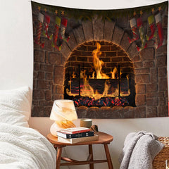 Aperturee - Brick Fireplace Andiron Stock Christmas Backdrop