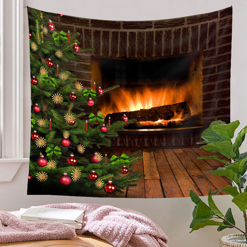 Aperturee - Brick Fireplace Pinetree Bauble Christmas Backdrop