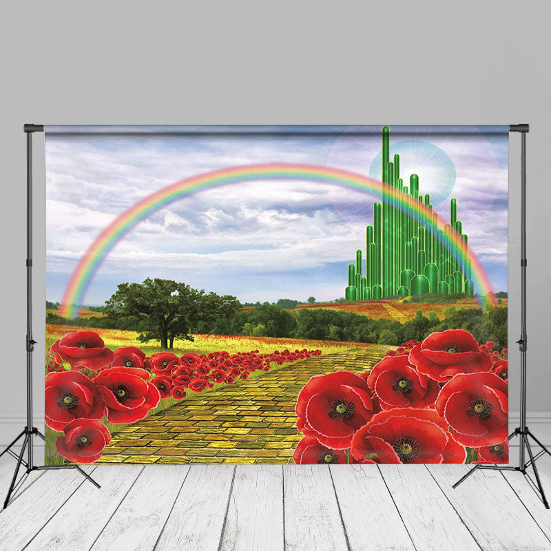 Aperturee - Brick Floral Road Castle Rainbow Spring Backdrop