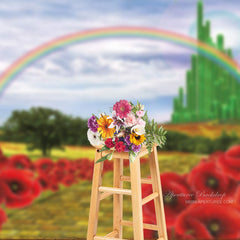 Aperturee - Brick Floral Road Castle Rainbow Spring Backdrop