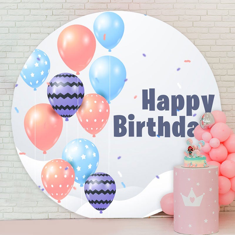 Aperturee - Bright Ballons Round Happy Birthday Backdrop