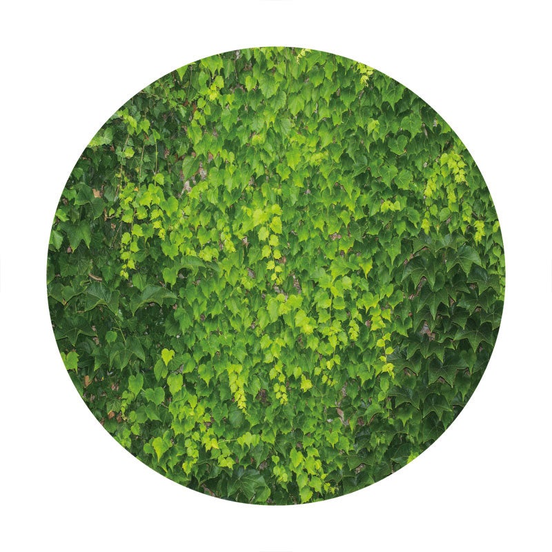 Aperturee - Bright Greeny Leaves Round Birthday Backdrop