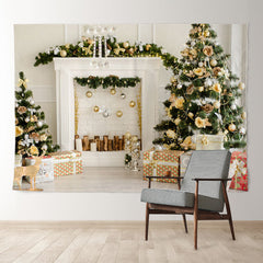 Aperturee - Bright White Christmas Gift Tree Holiday Backdrop