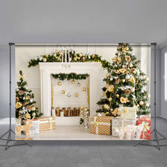 Aperturee - Bright White Christmas Gift Tree Holiday Backdrop