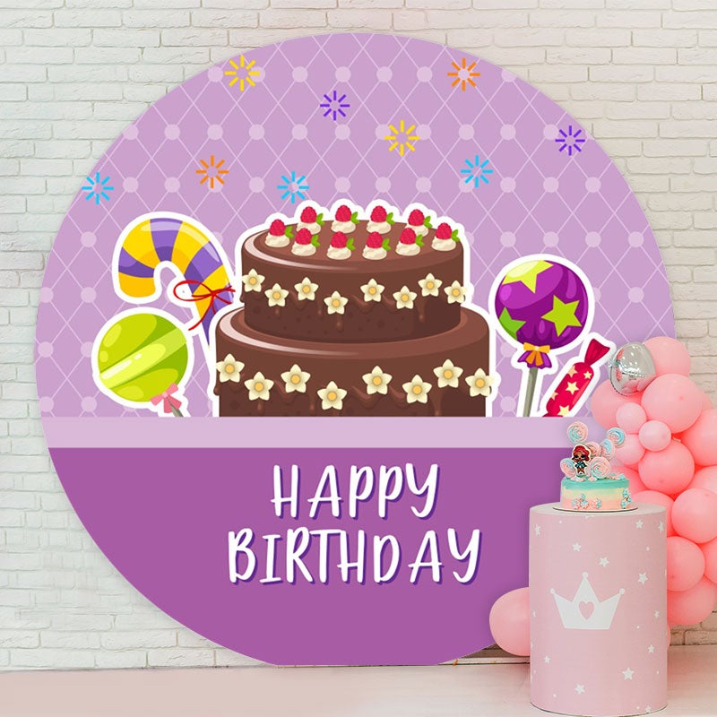 Aperturee - Brown Cake Round Purple Birthday Party Backdrop