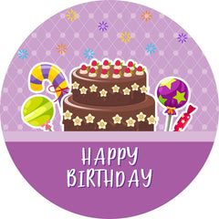 Aperturee - Brown Cake Round Purple Birthday Party Backdrop