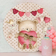 Aperturee - Brown Love Teddy Bear Round Valentines Backdrop