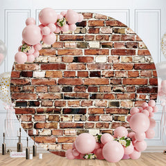 Aperturee Circle Red Bricks Birthday Decoration Backdrop | Circular Birthday Backdrop Cover | Birthday Round Backdrop Cover | Round Party Backdrop