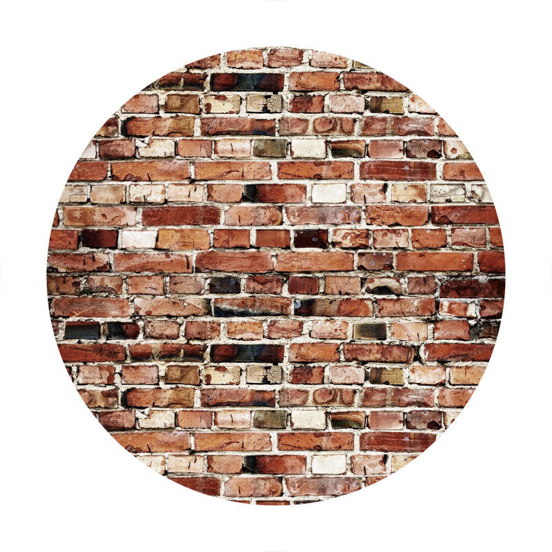 Aperturee - Brown Retro Style Bricks Round Birthday Backdrop