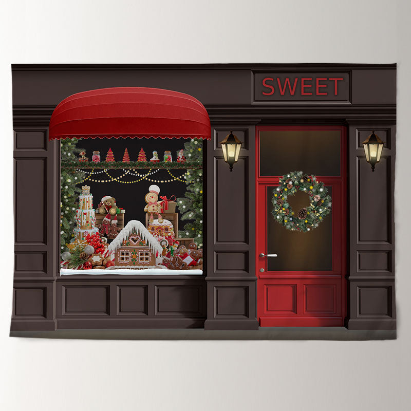 Aperturee - Brown Sweet Store Gingerhouse Christmas Backdrop
