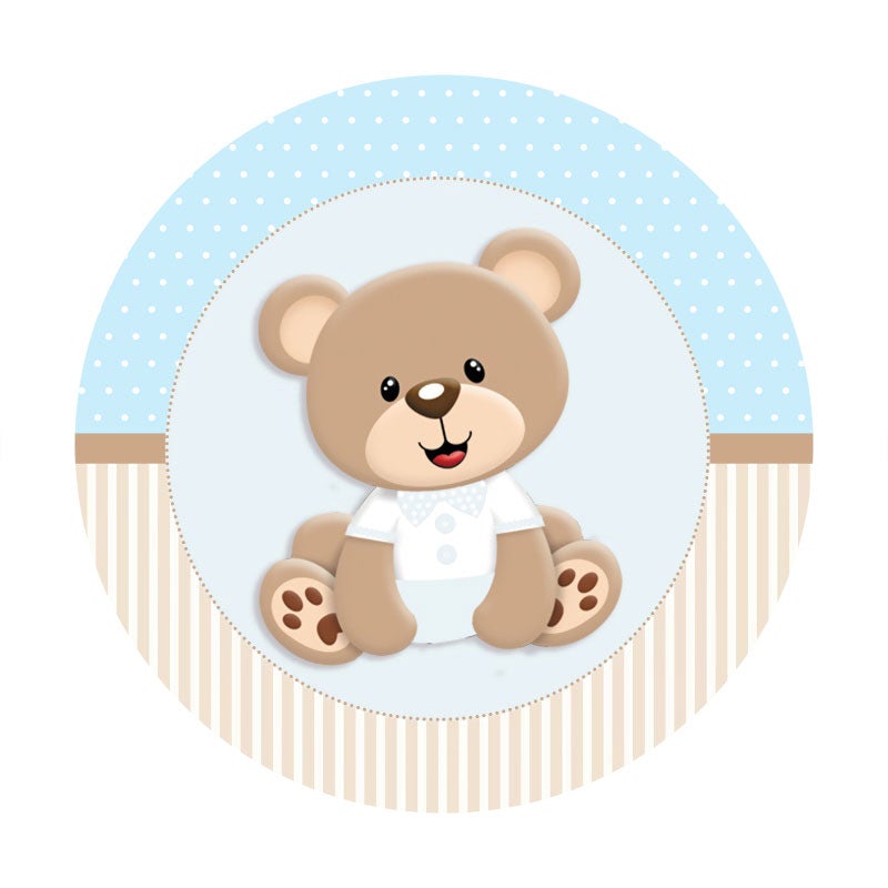 Aperturee - Brown Teddy Bear Round Blue Birthday Backdrop