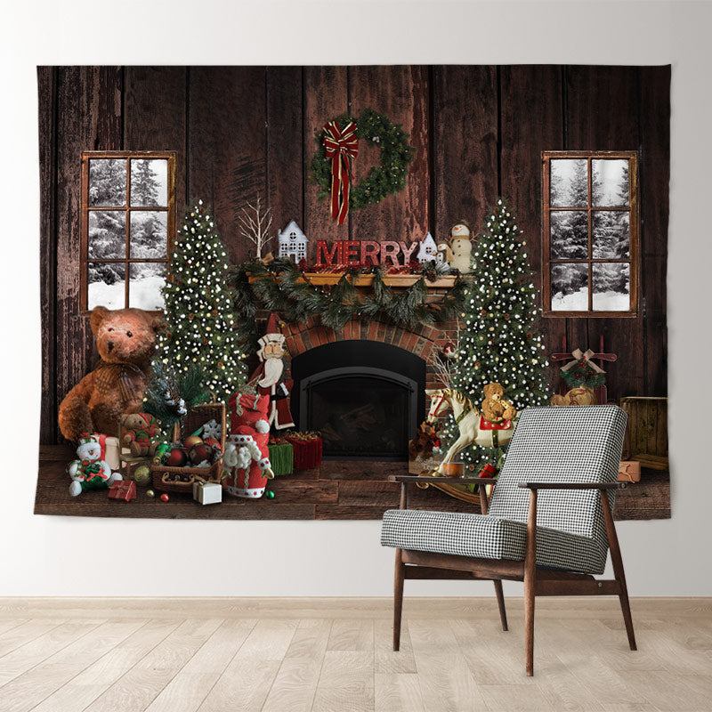 Aperturee - Cabin Holiday Santa Snowy Merry Christmas Backdrop