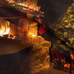 Aperturee - Candle Fireplace Gold Ball Tree Christmas Backdrop