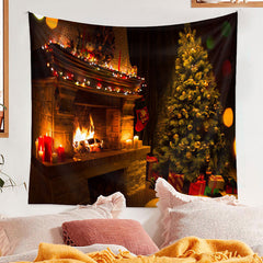 Aperturee - Candle Fireplace Gold Ball Tree Christmas Backdrop
