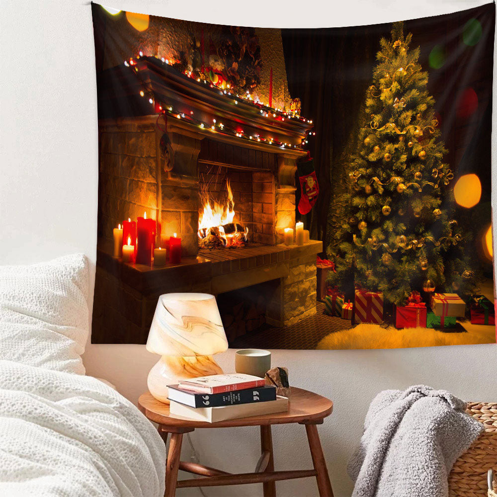 Aperturee - Candle Fireplace Gold Ball Tree Christmas Backdrop