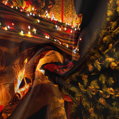 Aperturee - Candle Fireplace Gold Ball Tree Christmas Backdrop