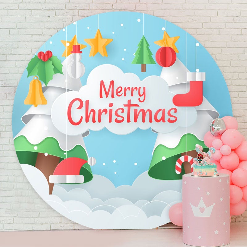 Aperturee - Cartoon Merry Christmas Tree Round Backdrops