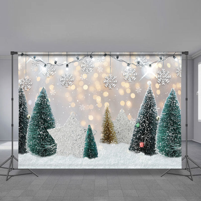 Aperturee - Cartoon Snowflake Bokeh Merry Christmas Backdrop