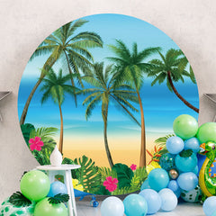 Aperturee - Cartoon Summer Coconut Tree Beach Circle Backdrop