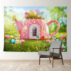 Aperturee - Cartoon Teapot Backyard Easter Holiday Backdrop