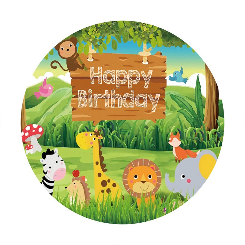 Aperturee - Circle Animals Forest Happy Birthday Backdrop