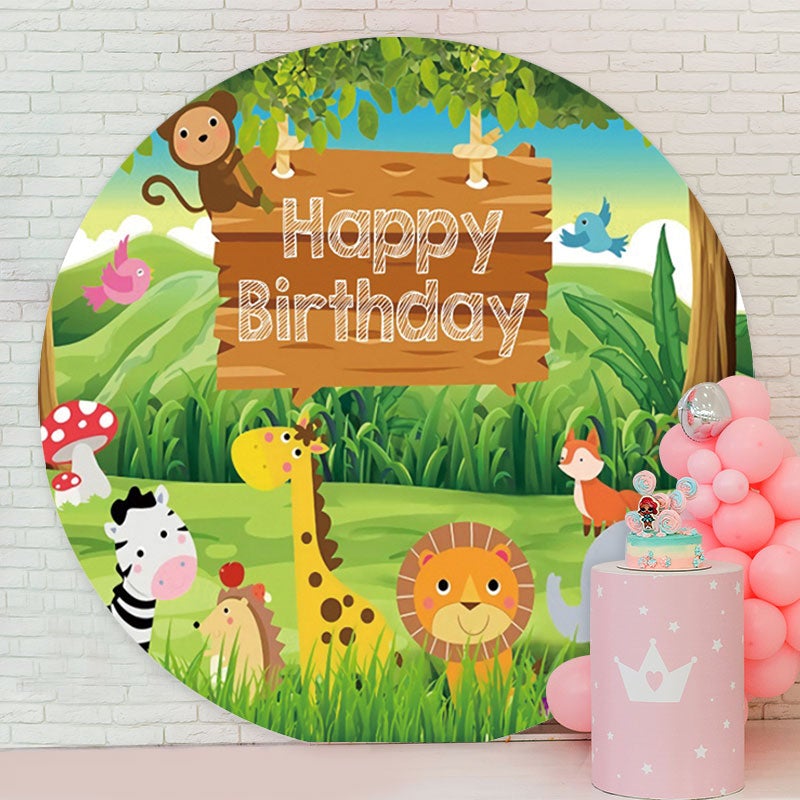Aperturee - Circle Animals Forest Happy Birthday Backdrop