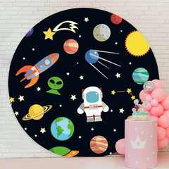 Aperturee - Circle Astronaut Rocket Happy Birthday Backdrop