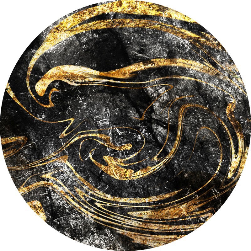 Aperturee - Circle Black Gold Abstract Line Birthday Backdrop