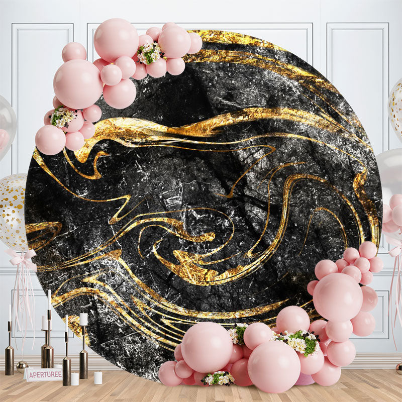 Aperturee - Circle Black Gold Abstract Line Birthday Backdrop